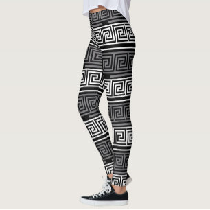 Leggings Gris Blanc Noir Clé grecque Fret Motif Design