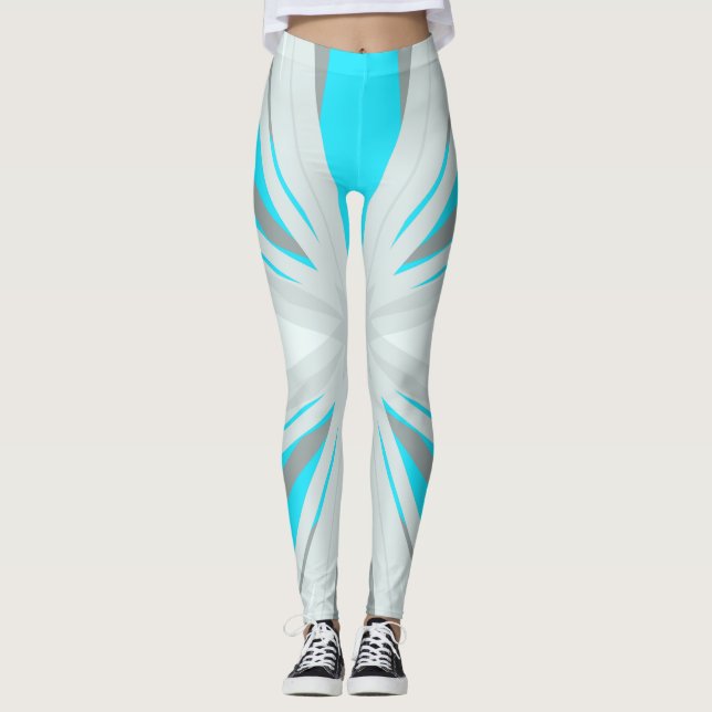 Leggings Gris Bleu Blanc hiver Noël Star Gym Yoga (Devant)