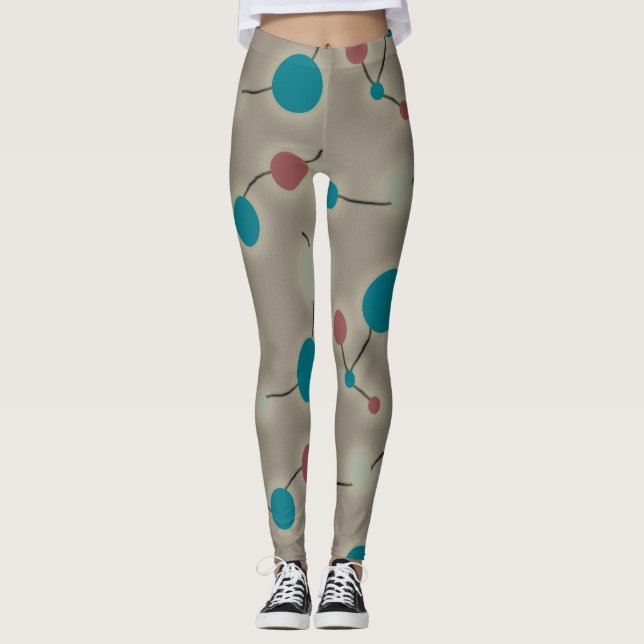 Leggings Gris bleu gris uni des grandes molécules rétro (Devant)