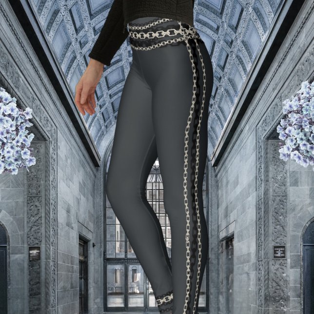 Leggings Gris Charbon Avec Chaîne Noir & Argent (Créateur téléchargé)