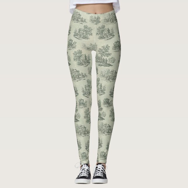 Leggings Gris doux Toile de ferme rustique Campagne (Devant)