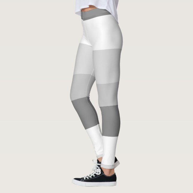 Leggings Gris et blanc Motif strié horizontal (Gauche)