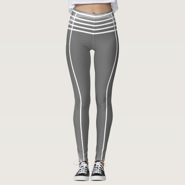 Leggings Gris et lignes blanches Motif Athlétisme futuriste (Devant)