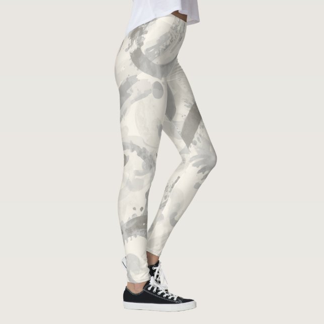 Leggings Gris neutre et abstrait blanc (Droite)