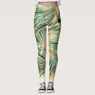 Leggings Gris ondulé numérique sur orange pâle à vert