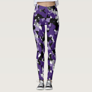Leggings Gris Violet Noir Blanc Imprimé Camouflage