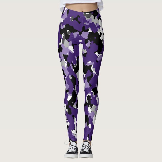 Leggings Gris Violet Noir Blanc Imprimé Camouflage (Devant)