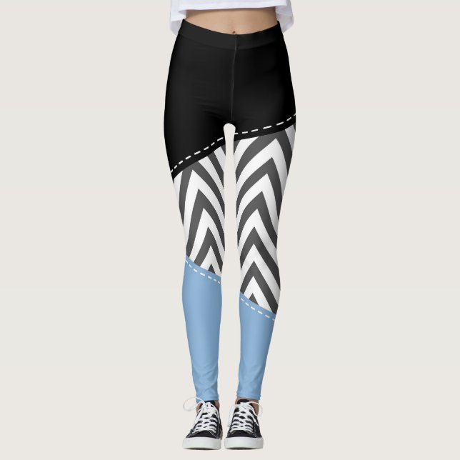 Leggings Gris Zigzag, Gris Chevron, Motif Zigzag, Bleu (Devant)