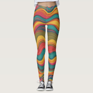 Leggings Groove Waves les années 70 Motif de ligne psychédé