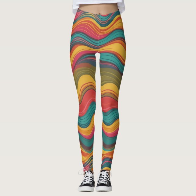 Leggings Groove Waves les années 70 Motif de ligne psychédé (Devant)