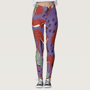 Leggings Gros chats exotiques, motif plante tropical.
