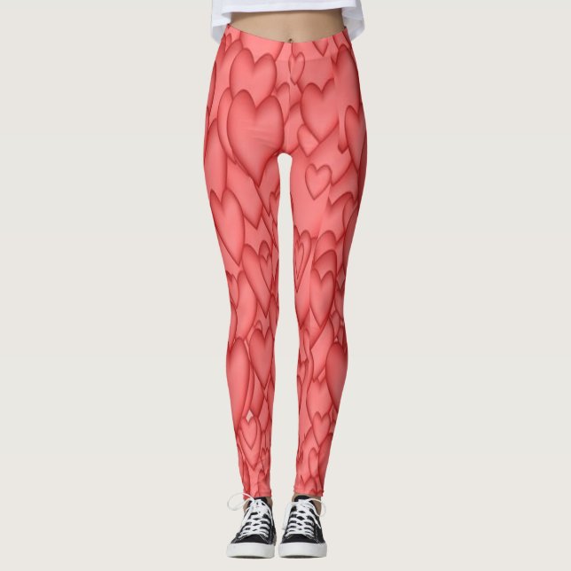 Leggings Gros Coeurs ROUGES & ROSES ! Pantalons YOGA Comfy  (Devant)