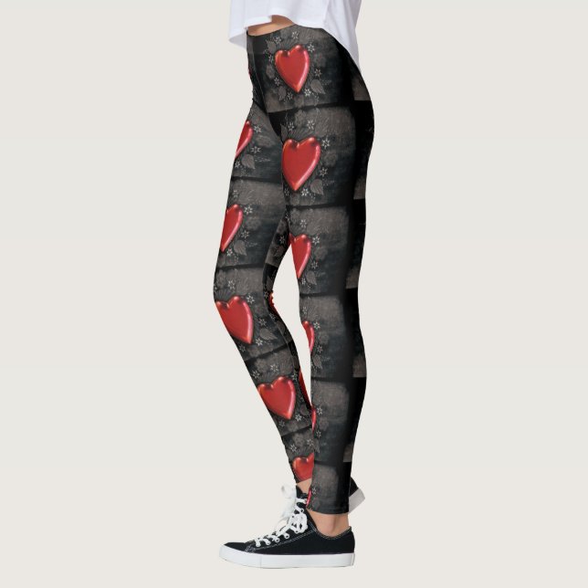 Leggings Gros Coeurs rouges sur Noir  (Gauche)