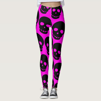 Leggings Gros crânes à gros caractères néon rose chaud