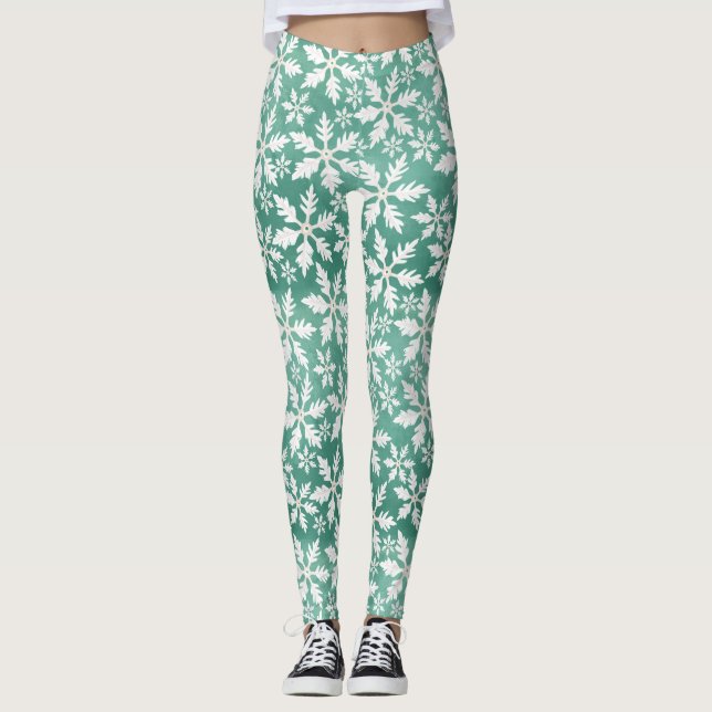 Leggings Gros flocons blancs tombant Arrière - plan vert (Devant)