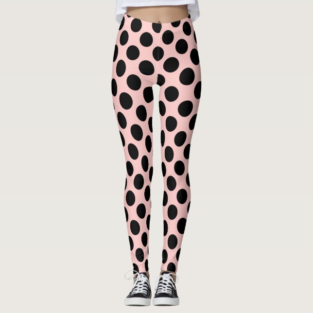 Leggings Gros Motif Pois Noir sur les pattes blanches (Devant)