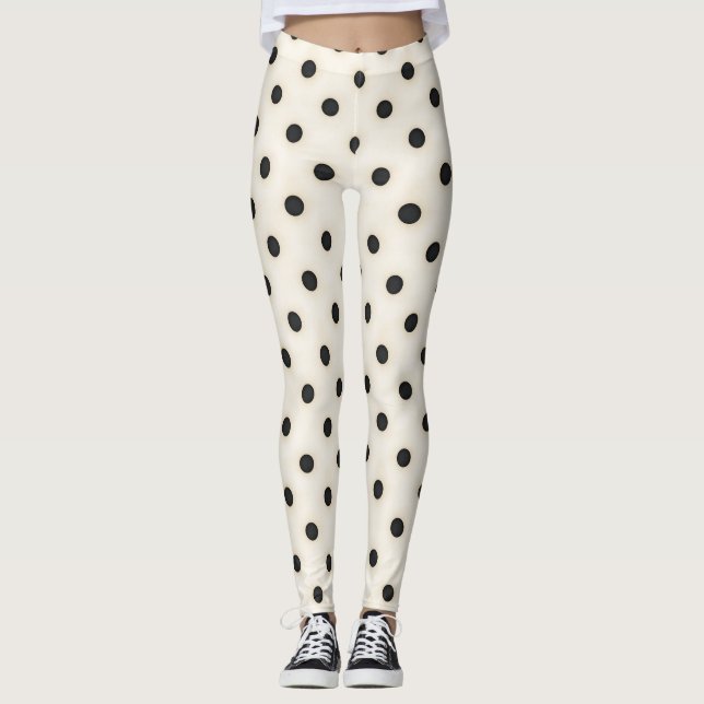 Leggings Gros Pois noirs sur blanc antique (Devant)