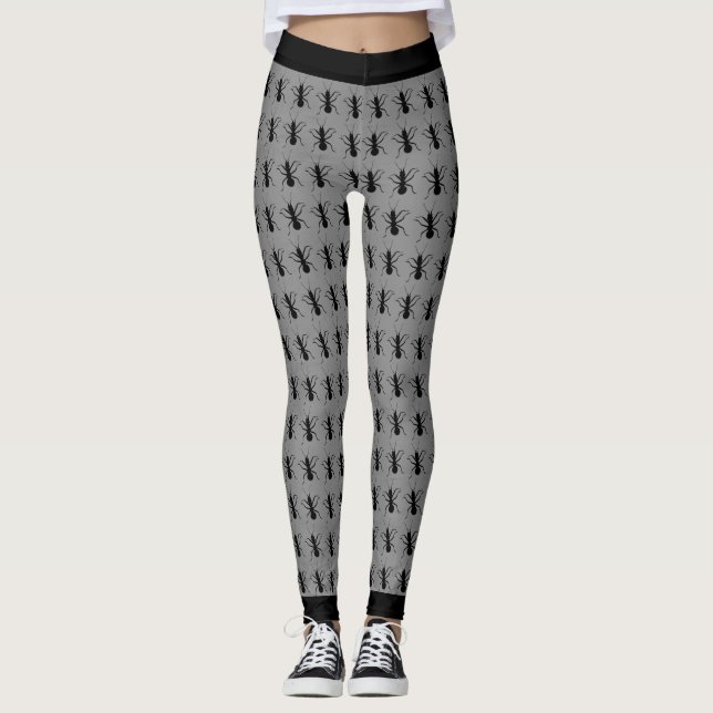 Leggings Grosse fourmi noire sur gris (Devant)