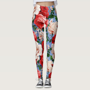Leggings Grosses fleurs de rose rouge rétro