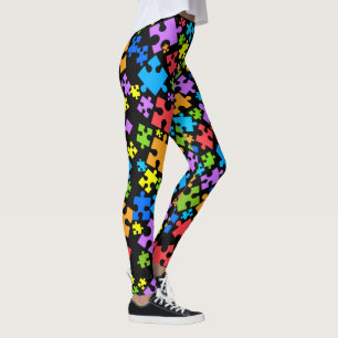 Leggings Grosses pièces de puzzle d'autisme sur NOIR