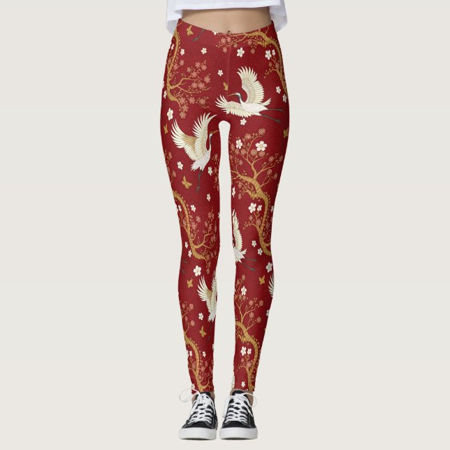 Leggings Grue couronnée rouge motif Sakura (1) (Devant)