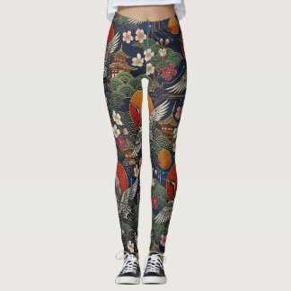 Leggings Grues japonaises cyberpunk et motif transparent S