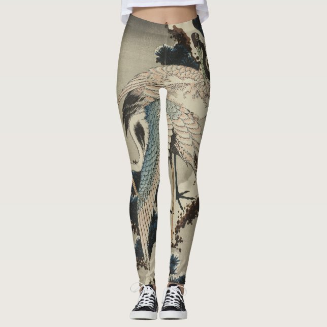 Leggings Grues sur un pin couvert de neige Hokusai (Devant)