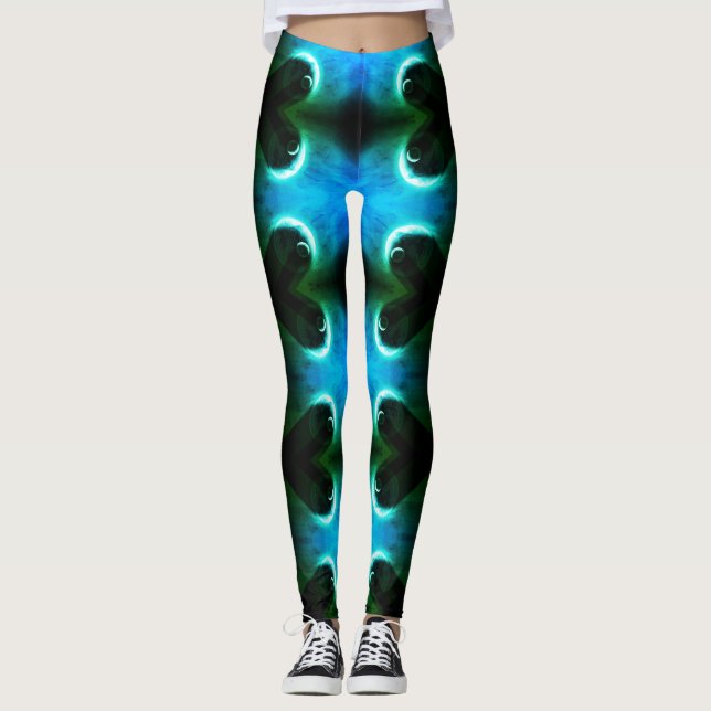 Leggings Grunge Aqua Texture Bleue Avec Formes Géométriques (Devant)