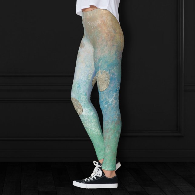 Leggings Grunge Côtière | Aquarelle bleu et vert or (Créateur téléchargé)