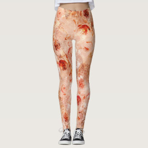 Leggings Grunge motif floral. Arrière - plan de corail.