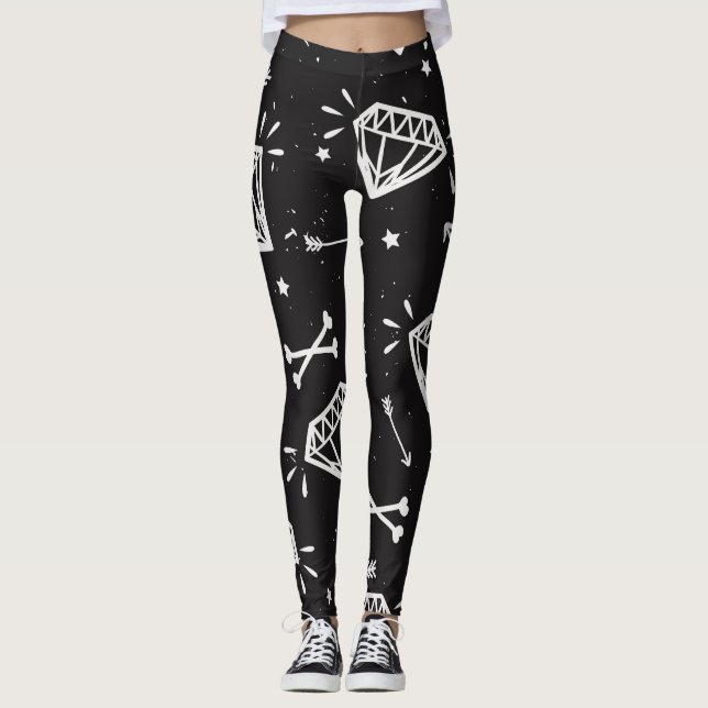 Leggings Grunge rock : diamants, os motif. (Devant)