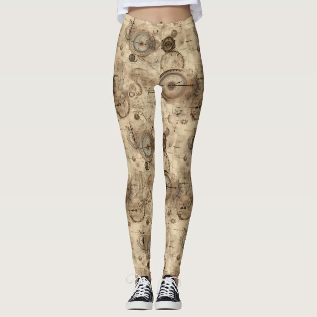 Leggings Grunge Rustic Steampunk Horloge (11) (Devant)