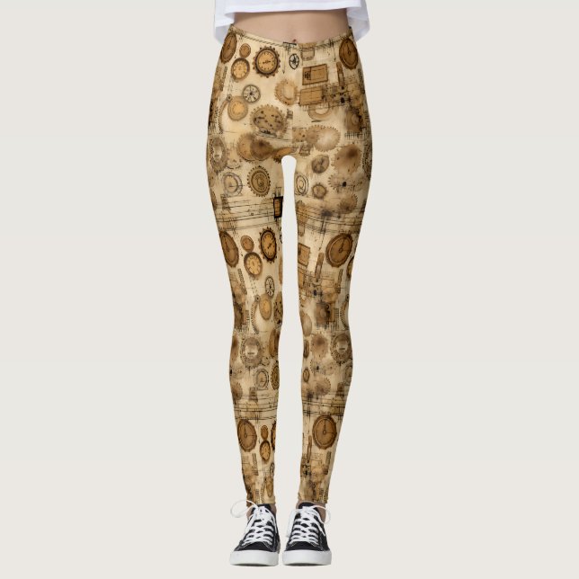 Leggings Grunge Rustic Steampunk Horloge (4) (Devant)