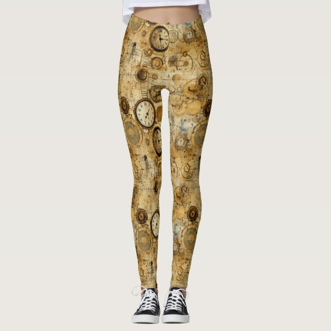 Leggings Grunge Rustic Steampunk Horloge (5) (Devant)