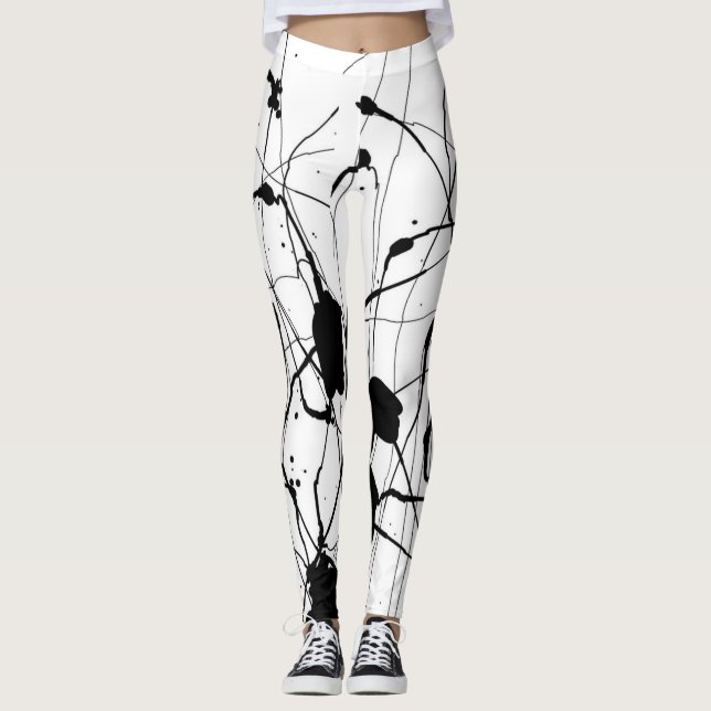 Leggings Guêtres à l'encre noire d'éclaboussure (Devant)