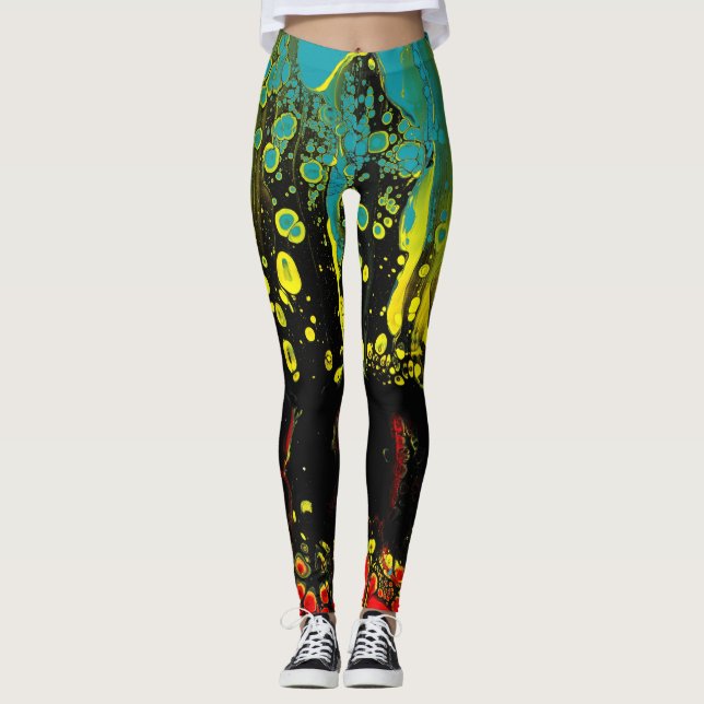 Leggings Guêtres abstraites colorées - "le début " (Devant)