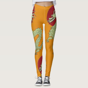 Leggings Guêtres asiatiques oranges de dragon--Dragon d'or,