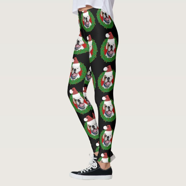 Leggings Guêtres blanches d'art de chien de boxeur de Noël (Gauche)