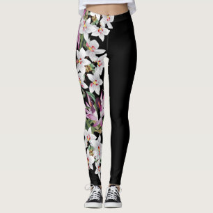 Leggings Guêtres blanches d'impression de fleurs d'orchidée