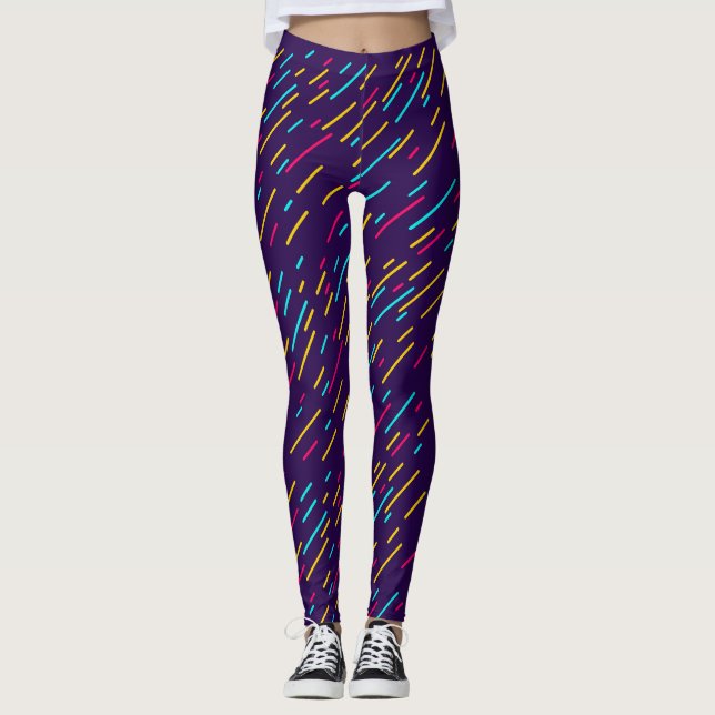 Leggings guêtres bleues avec les lignes colorées, (Devant)