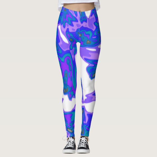 Leggings Guêtres bleues, blanches, pourpres abstraites (Devant)