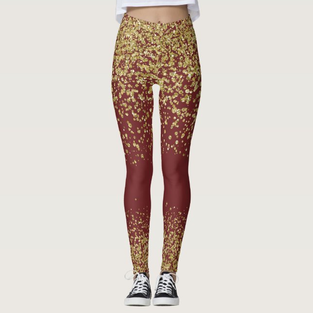 Leggings Guêtres brillantes de Bourgogne et d'or (Devant)