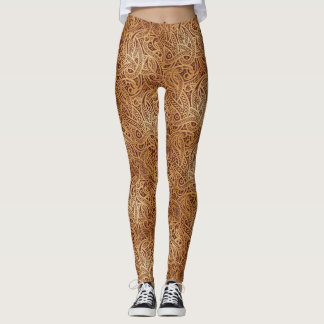 Leggings Guêtres Brown d'or élégantes de Paisley
