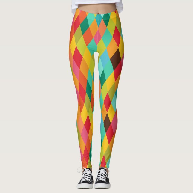 Leggings Guêtres colorées de motif de diamant de harlequin (Devant)