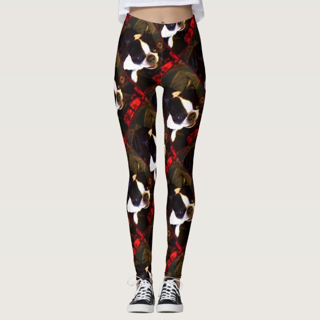 Leggings Guêtres d'art de chien de Boston Terrier (Devant)