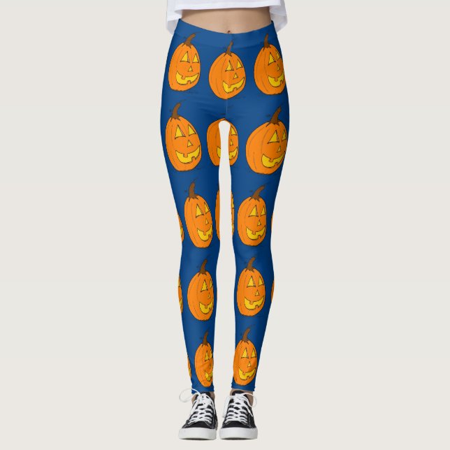 Leggings Guêtres de bleu de lanterne d'o de Halloween Jack (Devant)