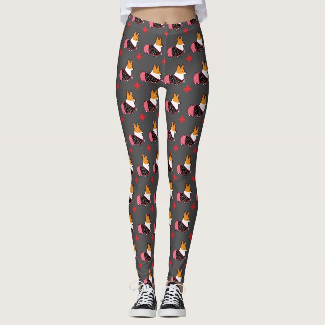 Leggings Guêtres de corgi d'infirmière de Croix-Rouge (Devant)