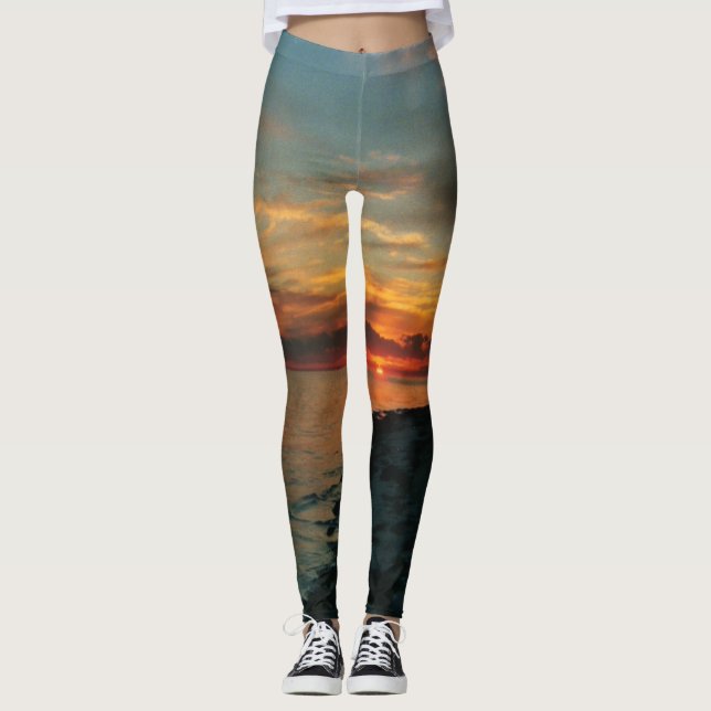 Leggings Guêtres de coucher du soleil d'océan (Devant)