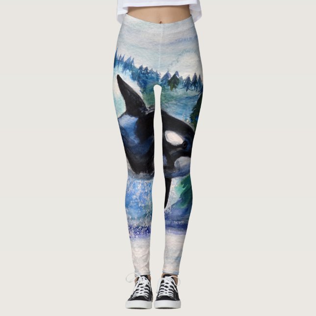 Leggings Guêtres de coutume de baleine d'aquarelle (Devant)