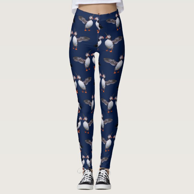 Leggings Guêtres de frénésie de macareux (marine) (Devant)